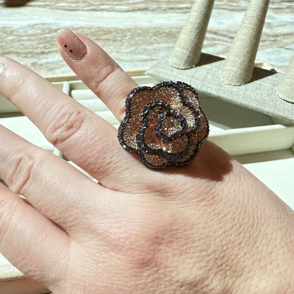 Park Lane Camellia Rose Gold Plated Size 6 Ring Crystal Floral Jewelry Design - Picture 4 of 10